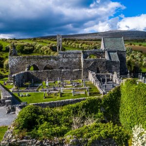 Corcomroe Abbey, The Burren, Co Clare_master Corcomroe Abbey is an early 13th-century Cistercian monastery located in the north of the Burren region of County Clare, a few miles east of the village of Ballyvaughan.