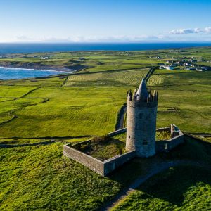Doonagore Castle, Doolin, Co Clare_master (1) Doonagore Castle is a round 16th-century tower house near Doolin in County Clare. It is a private home, inaccessible to the public.